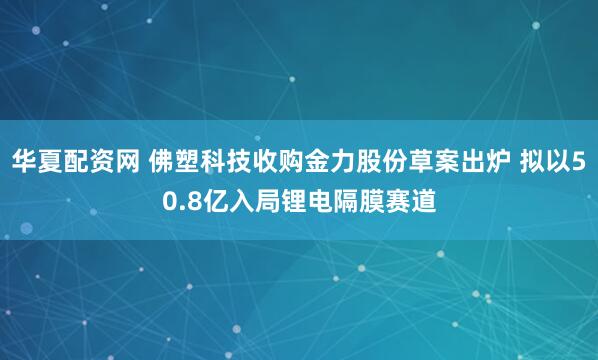 华夏配资网 佛塑科技收购金力股份草案出炉 拟以50.8亿入局锂电隔膜赛道
